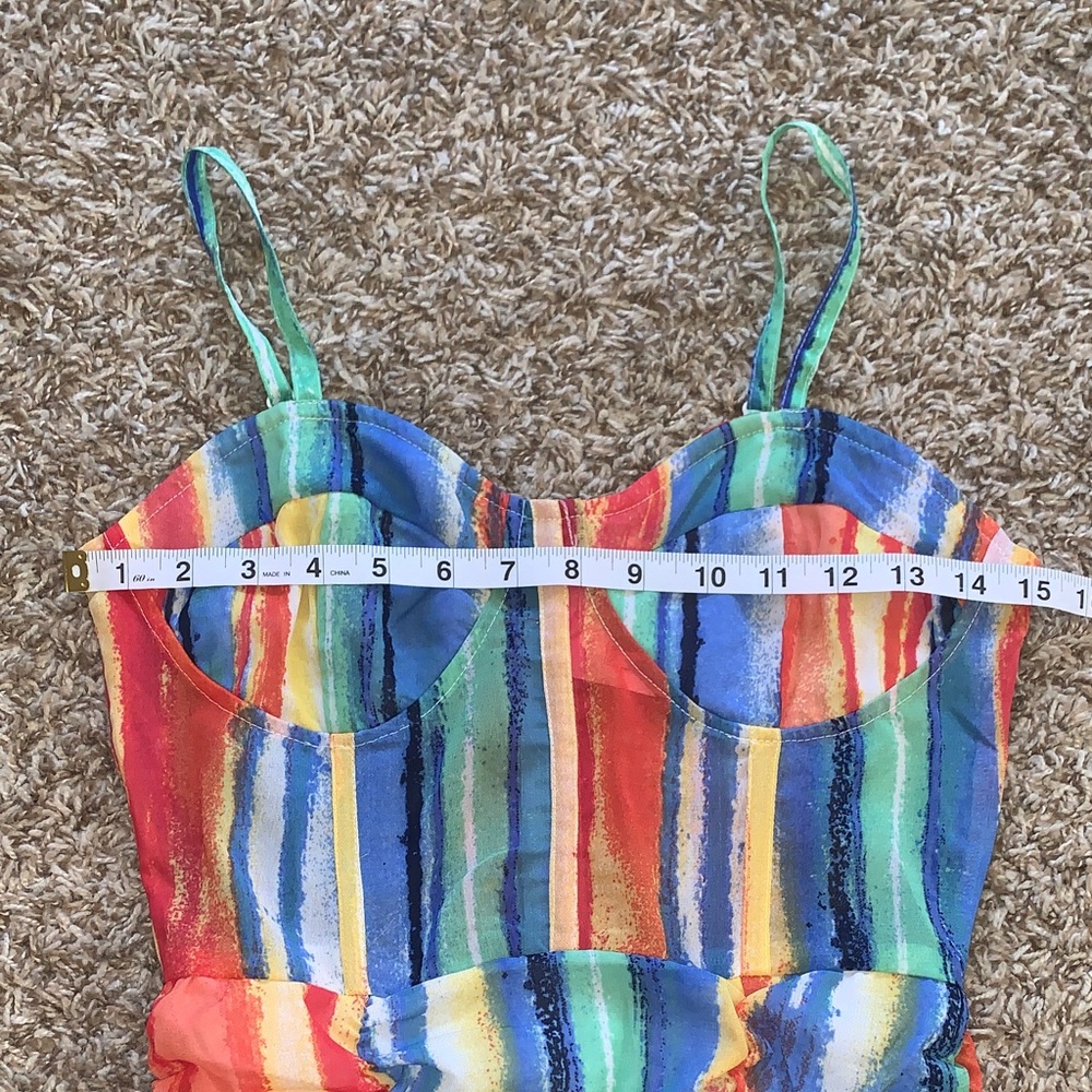 NWT Girl Soul Colorful Striped Ruched Bodycon Mini Vacation Party Dress Small - Picture 5 of 10